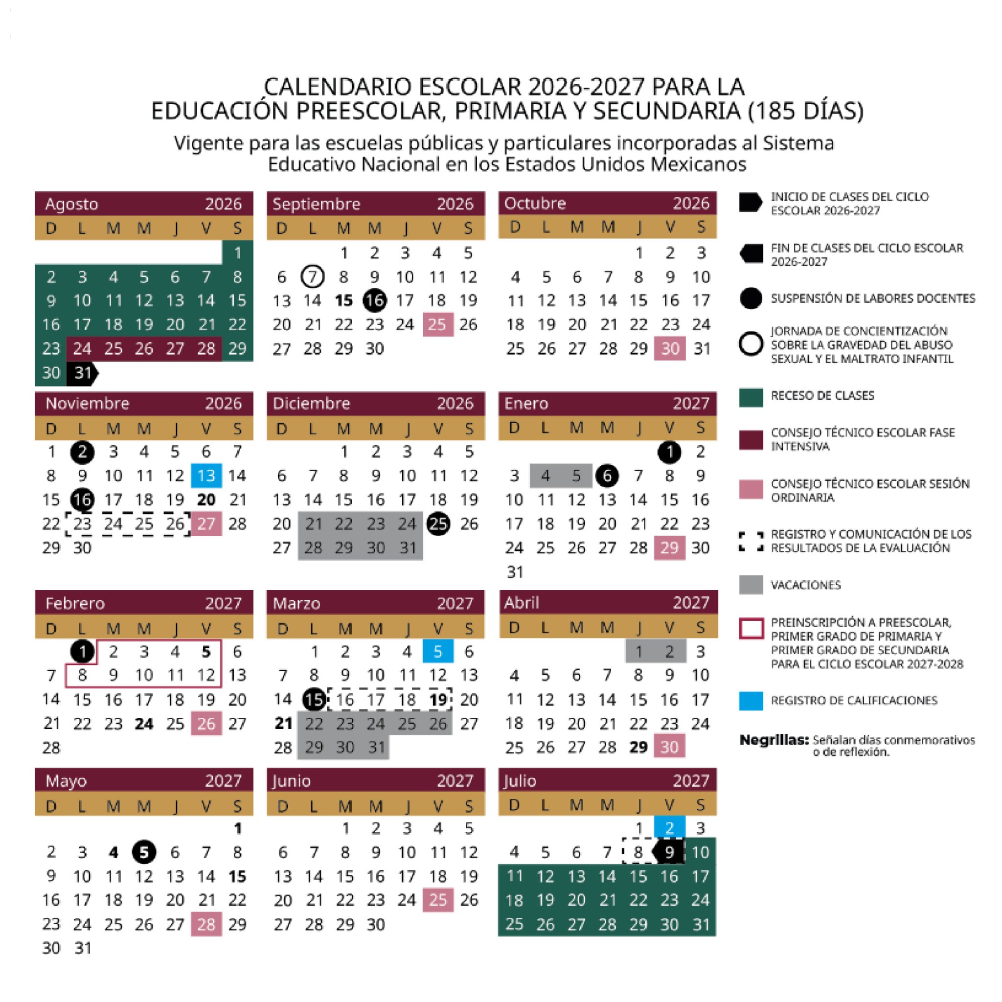 Calendario escolar SEP